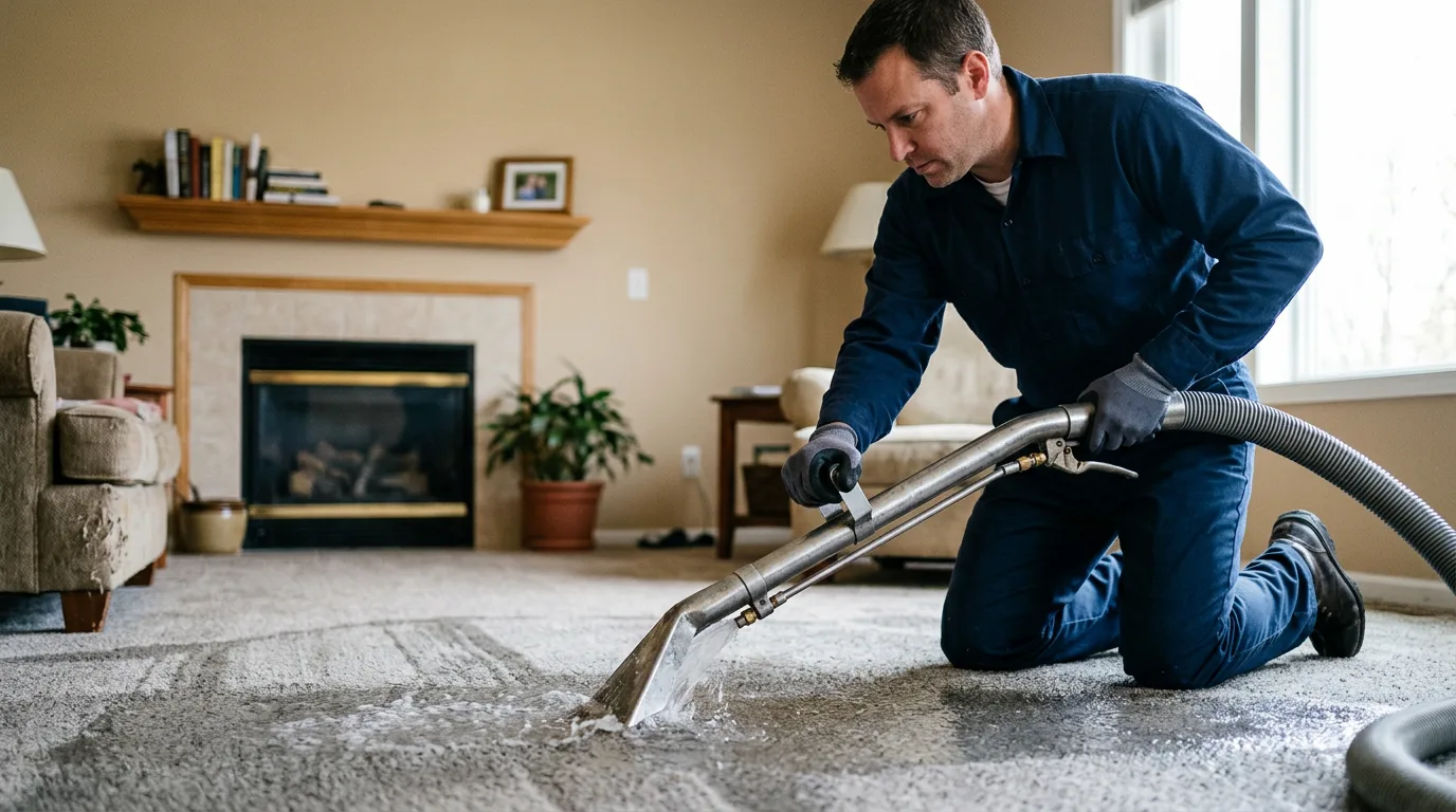 Water damage restoration technician working near Plymouth Meeting, PA